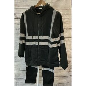 Mens‎ Black Cargo Jogger Sweatpants Reflective Stripe Drawstring Waist